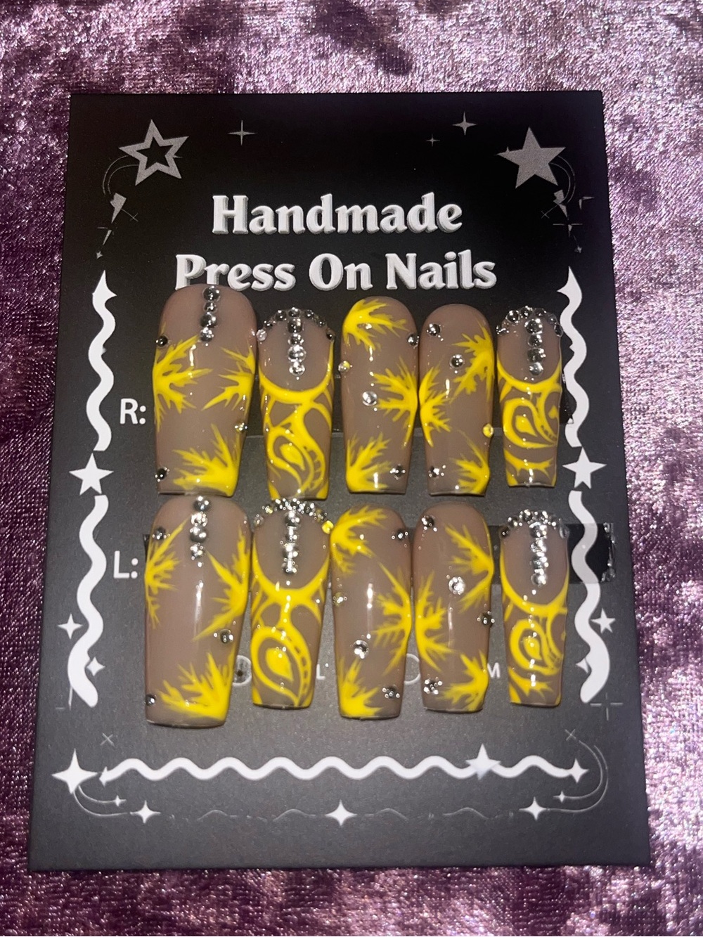 Handmade Press On Nails - Yellow Floral Accent Design